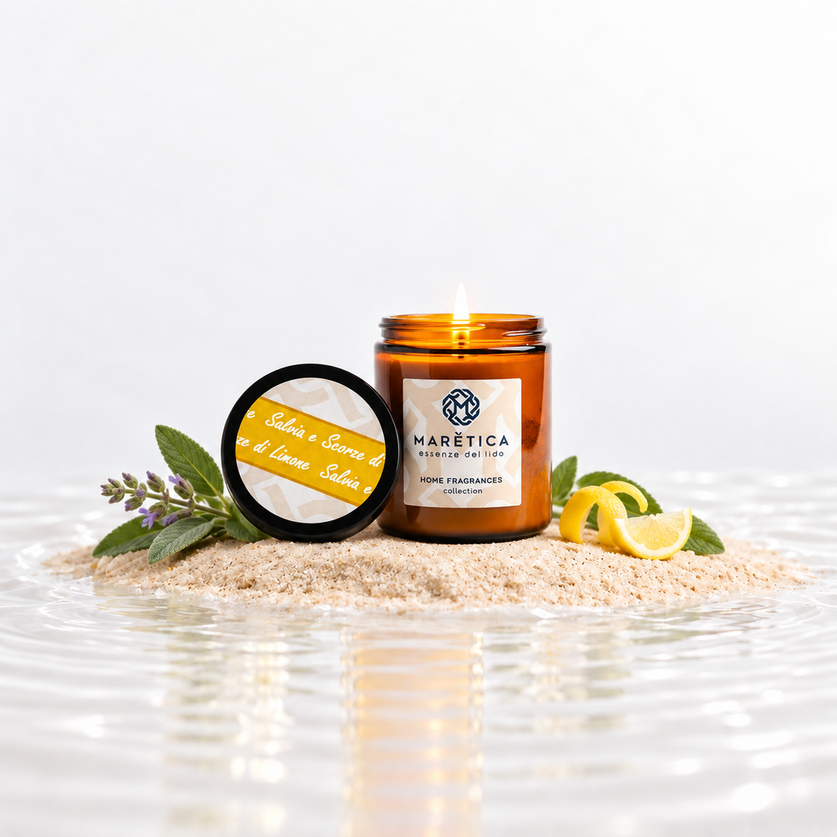 Candela Profumata 170 gr - Diffusore per Ambienti (Salvia e Scorze di Limone)