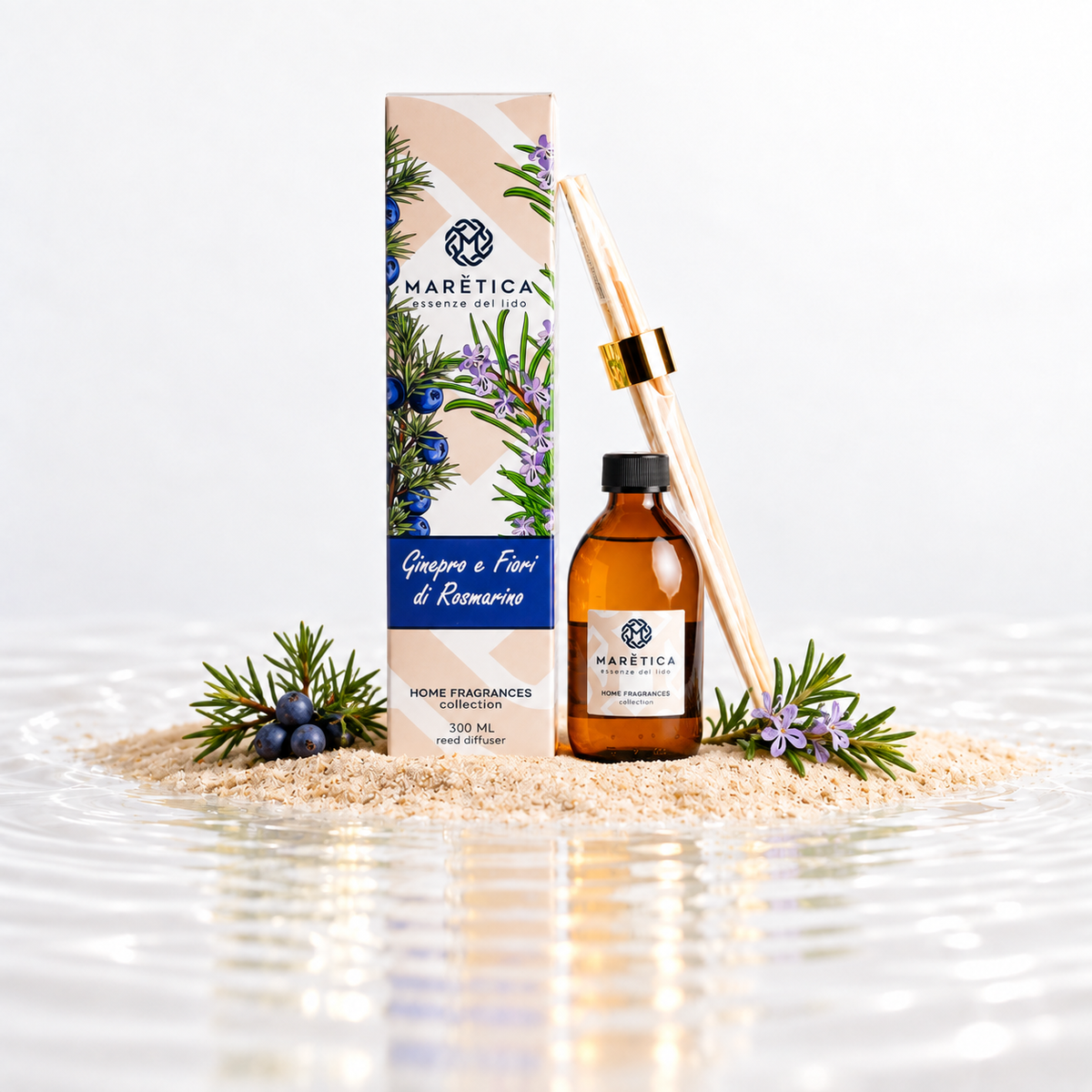 Diffusore a Bastoncini per Ambienti 300 ml (Ginepro e Fiori di Rosmarino)