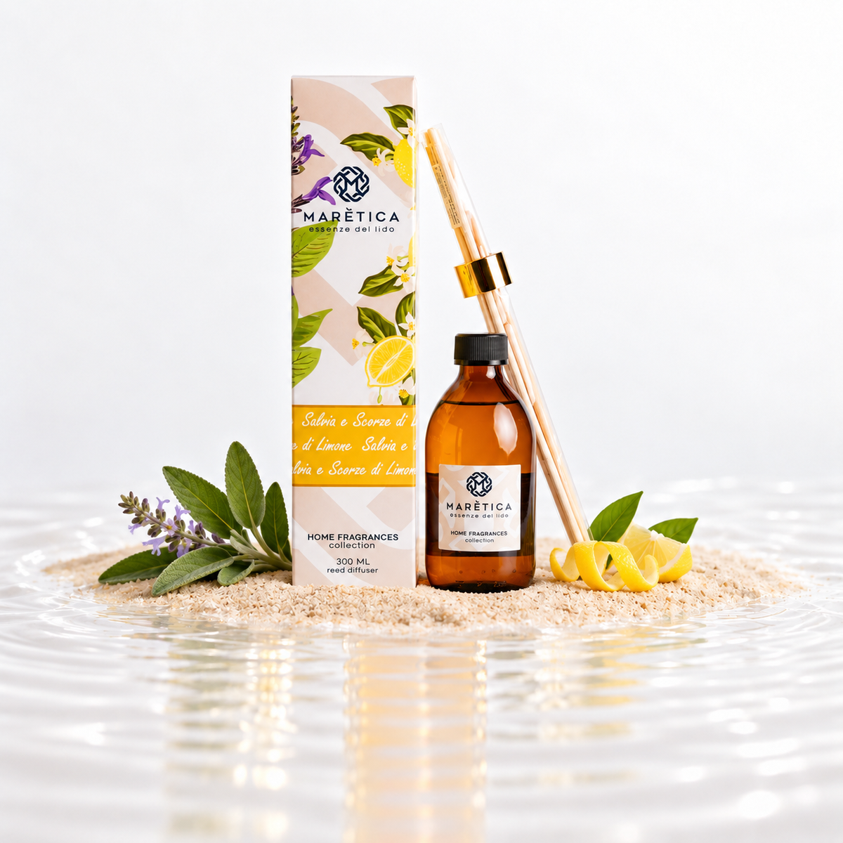 Diffusore a Bastoncini per Ambienti 300 ml (Salvia e Scorze di Limone)